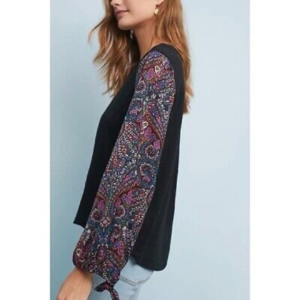 Anthropologie Akemi + Kin Maybelle Balloon Tie Sleeve Paisley top lightweight